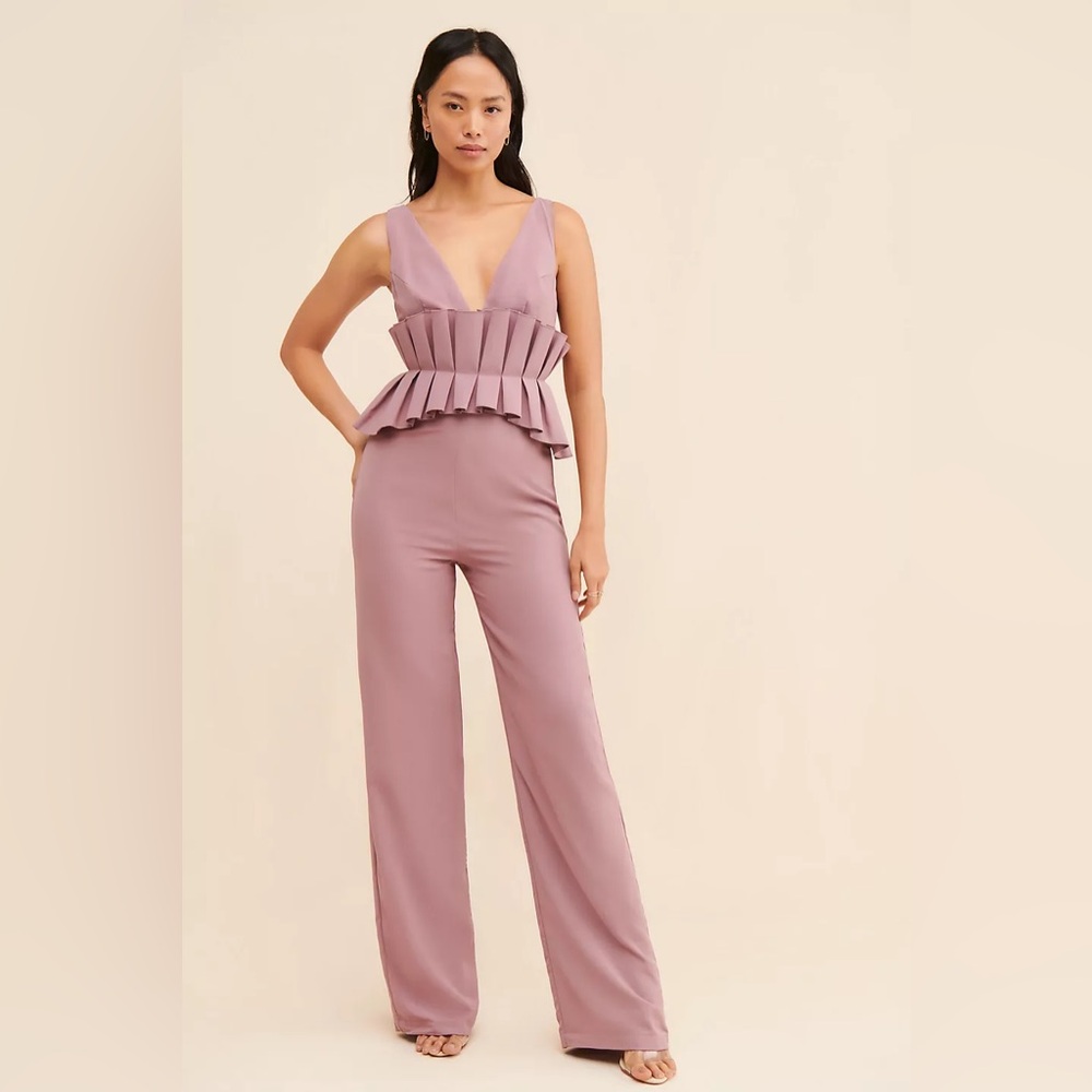 Andrea Iyamah Jumpsuit Womens M Mauve Peplum Pleated Wide Leg by Anthropologie